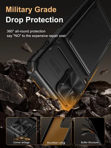 Miniatura 5 de Vihibii Funda para iPhone 13 Pro Max/iPhone 12 Pro Max con tarjetero (4 tarjetas) [bloqueo RFID] y cubierta de cámara deslizante, protección contra