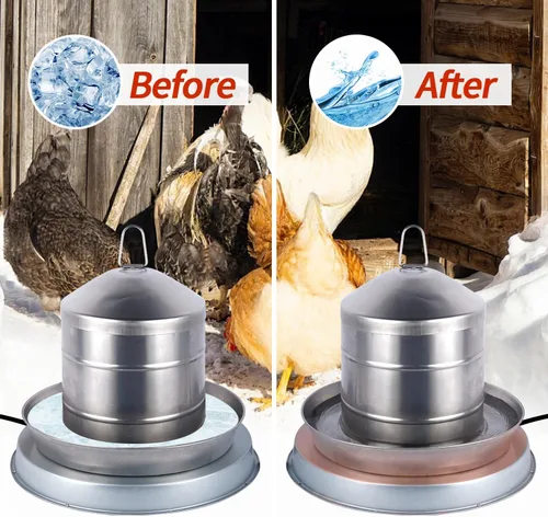 Miniatura 3 de Calentador de agua de pollo para invierno, base de agua para aves de corral calentada de 110 W, con termostato y cable de alimentación de 9.8 pies