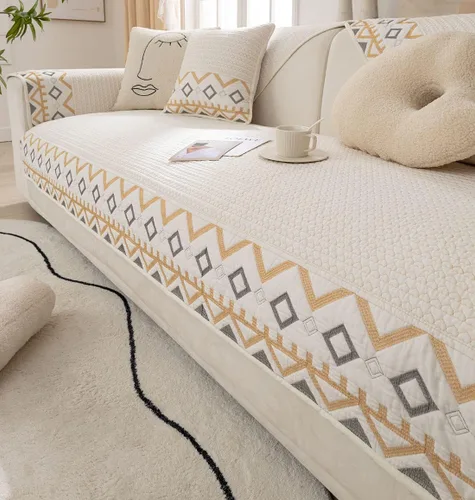 Miniatura 8 de Funda para sofá con bordado de granja, diseño geométrico, de algodón, acolchada, para sofá seccional, antideslizante, suave, protector de muebles