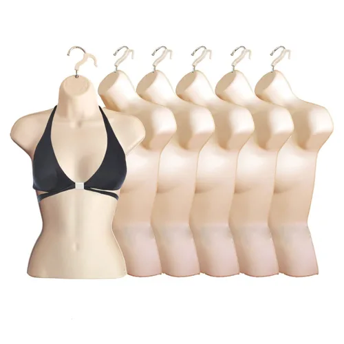 Miniatura 10 de Maniquí femenino con espalda hueca y cuerpo apilable con ganchos para colgar para exhibición de camisetas, encimera, ferias de manualidades, fotos