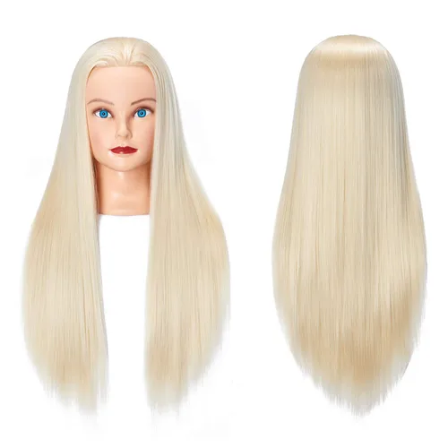 Miniatura 11 de Cabeza de Entrenamiento 26"-28" Cabeza de Maniquí para Peinado Maniquí de Cosmetología Cabeza de Muñeca Cabello de Fibra Sintética Modelo de Multi