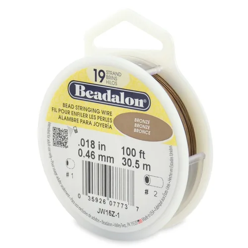 Beadalon Alambre de cuerda de cuentas de acero inoxidable de 19 hebras, 0.018 pulgadas / 0.018 in, bronce, 100 pies / 101.7 ft