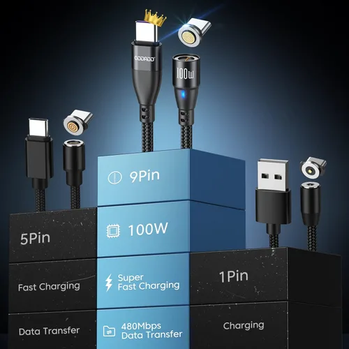 Miniatura 2 de Cable de carga magnético USB C de 100 W, paquete de 2 (3.3 pies + 6 pies), cable magnético de carga rápida 6 en 1, cable de carga USB C magnético