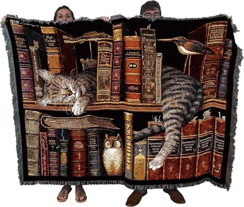 Pure Country Weavers Manta Frederick The Literate Cat de Charles Wysocki - Regalo para Amantes de los Gatos - Manta de Tapiz Tejida de Algodón -