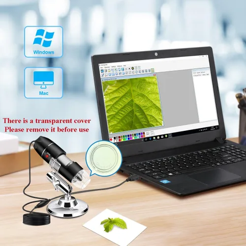 Miniatura 3 de Microscopio USB con cámara y soporte y estuche de transporte, microscopio digital Cainda compatible con Android, Windows, Linux, Mac, lupa portátil