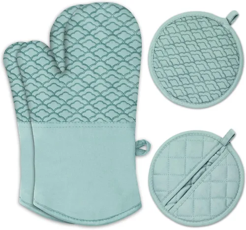 Juego de soportes para ollas y guantes de horno con agarre de silicona antideslizante, almohadillas calientes resistentes al calor para cocina,