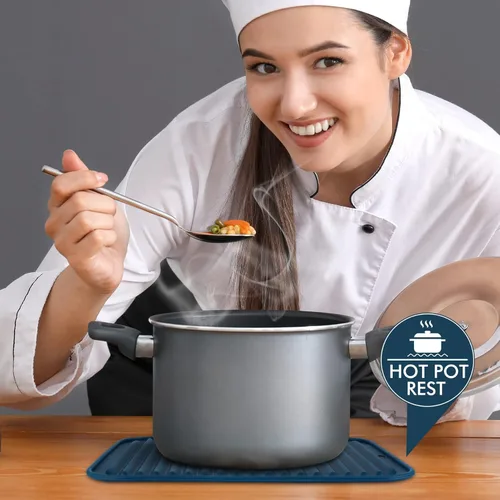 Miniatura 5 de HOTEC Salvamanteles de silicona sin BPA para ollas y sartenes calientes, resistente al calor de 446 ℉ para encimera de cocina, tapete de secado