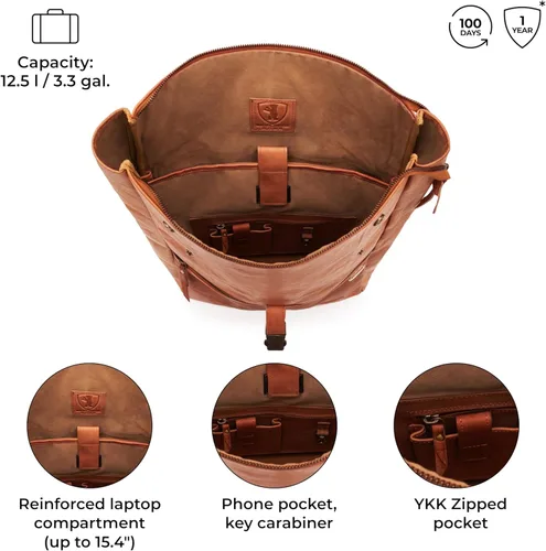 Miniatura 4 de BERLINER BAGS Mochila vintage de cuero genuino Utrecht, mochila para laptop, mochila de viaje para mujeres y hombres, café M, Mediana