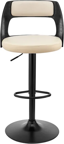Miniatura 4 de Armen Living Paulo Taburete giratorio ajustable de piel sintética y madera negra con base negra Crema/Negro
