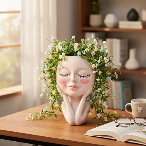 Miniatura 8 de Macetas Cara de Plantas en Forma de Cabeza - Lindas Macetas para Suculentas, Macetas para Plantas de Interior con Sistema de Drenaje, Regalos