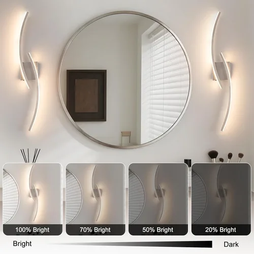 Miniatura 3 de Lámpara de pared moderna cableada de 3000 ~ 6000 K, lámpara de pared LED plateada de 31.5 pulgadas, luces de pared de níquel cepillado