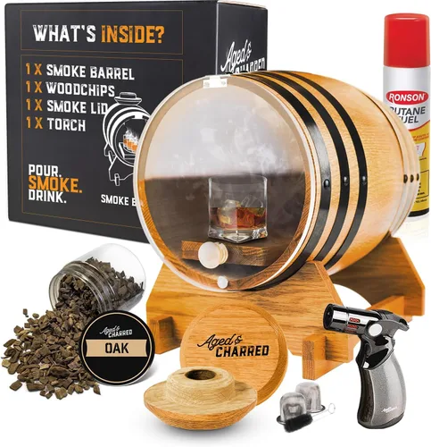 Kit de cóctel antiguo para whisky, bourbon y más, juego de barril premium, roble estadounidense, kit de ahumador de cóctel con antorcha, regalos de