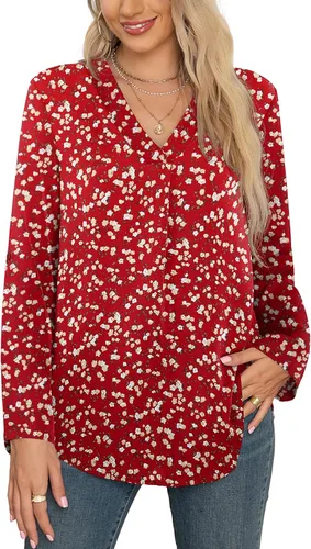 Miniatura 4 de QUEZHU Blusas de manga 34 para mujer, estilo casual, elegante, de gasa, cuello en V, blusas