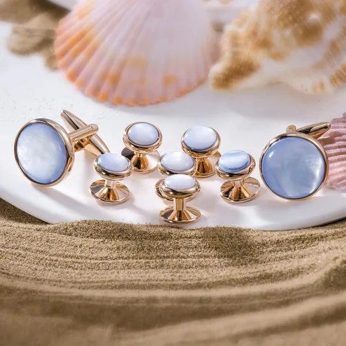 Miniatura 4 de Cufflinks and tuxedo studs Set for Men with Gift Box, Rose Gold Tone Mother-of-Pearl Cuff links for French Cuff Shirt and Dress Shirt, Suitable for