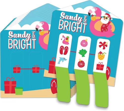 Big Dot of Happiness Tropical Christmas - Juego de 12 tarjetas de encurtidos para fiesta de vacaciones de Santa en la playa, pestañas de tracción 3