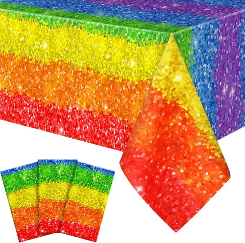 Tudomro Mantel arcoíris colorido de 54 x 108 pulgadas para decoración de fiesta de cumpleaños y orgullo gay