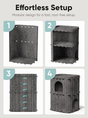 Miniatura 9 de FUKUMARU Casa para Gatos de Interior, Cama Cueva Grande para Gatos de 2 Pisos, Túnel Condo Escondite Acogedor Cubierto de Fieltro para Múltiples