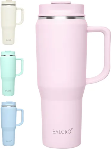 Miniatura 19 de EALGRO Botella de agua aislada de 40 onzas con popote y asa, frasco de agua deportivo de metal grande, taza de café de viaje de acero inoxidable