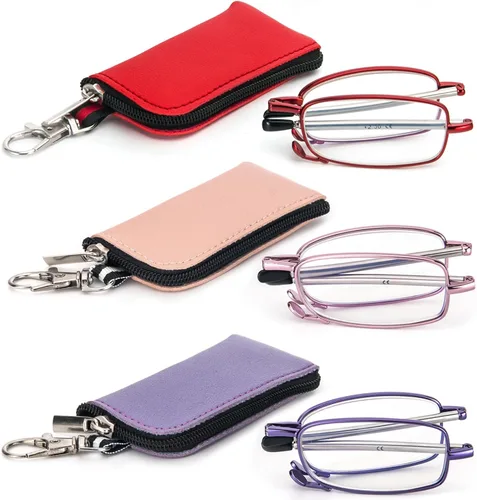 Miniatura 11 de Paquete de 2 lentes de lectura plegables para hombres y mujeres con llavero, bolsas compactas, bloqueo de luz azul, lectores portátiles de bolsillo