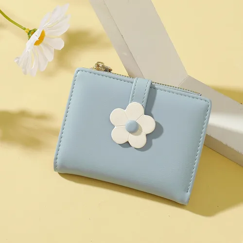 Miniatura 57 de MEISEE Billetera pequeña para niñas y mujeres, billetera de tres pliegues, bolsillo para efectivo, con estampado de flores, monedero con ventana