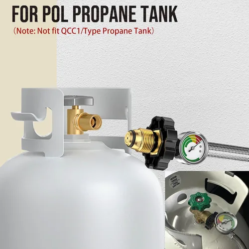 Miniatura 3 de Extensión de manguera de tanque de propano macho NPT POL RV de 6 pies y 1/4 pulgadas con calibre para remolque de viaje, manguera trenzada