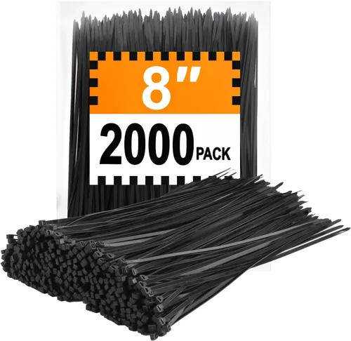 Bridas de 8 pulgadas (paquete de 2000), 40 libras, bridas de alambre negras, resistentes a los rayos UV para uso en exteriores LOCKLOCK