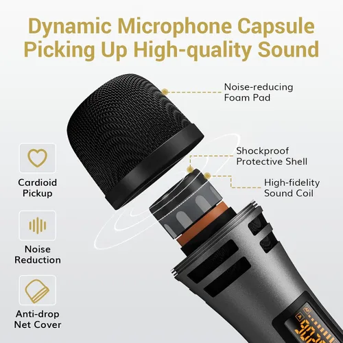 Miniatura 6 de TONOR 4 micrófonos inalámbricos con receptor recargable, micrófonos inalámbricos UHF de 4 x 10 canales con control de volumen, sistema de micrófono