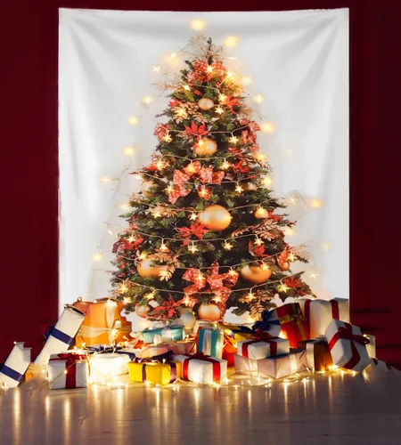 Miniatura 3 de Tapiz de árbol de Navidad con lazo, tapiz de franela para colgar en la pared, regalos para decoración de Navidad, cumpleaños y decoración