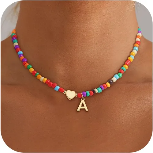 Regalos de Navidad para nietos, adolescentes, niñas y mujeres, collar de cuentas coloridas con inicial, regalos de moda, gargantilla con letras