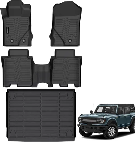 Auxko Alfombrillas de carga para todo tipo de clima, aptas para Ford Bronco (no deportivo) de 4 puertas 2026-2021, juego de forros de goma TPE