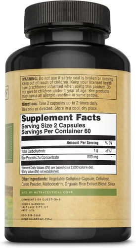 Miniatura 2 de Honey Gardens Propóleos de abeja: 59351: Tapa, (Btl-Plástico) 650mg 120ct