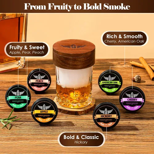 Miniatura 3 de INSISART Chips de madera para ahumar whisky, 6 sabores de manzana, cereza, roble, pera, durazno, nogal, chips naturales para cócteles, anticuado