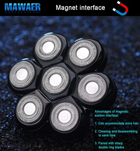 Miniatura 7 de Interfaz magnética universal de 7 cuchillas para afeitadora de cabeza de repuesto para máquina de afeitar serie Freedom, cabezales de repuesto