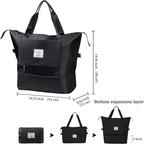 Miniatura 2 de Bolsa de viaje de gran capacidad, bolsa de lona expandible, resistente al agua, plegable, con compartimentos húmedossecos, bolsa de viaje de gran