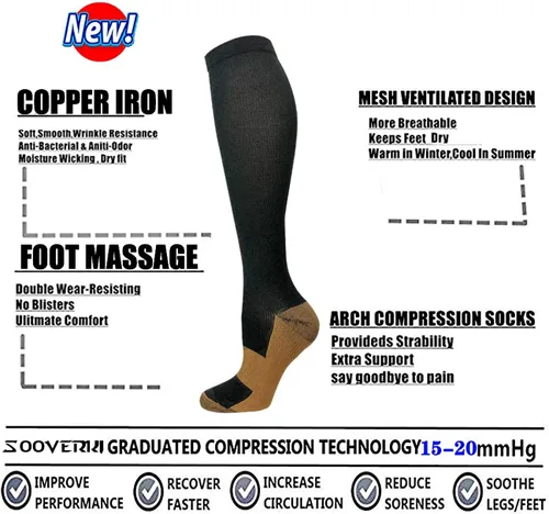 Miniatura 2 de Calcetines de compresión graduada, de cobre, para mejorar la circulación en hombres y mujeres, 8 pares de 15-20 mmHg, para correr, atletismo