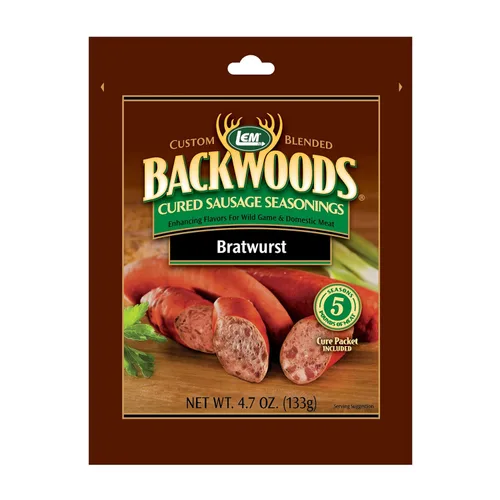 LEM Products Backwoods Bratwurst – Salchicha curada con condimento, ideal para caza silvestre y carne doméstica, sazona hasta 25 libras de carne,