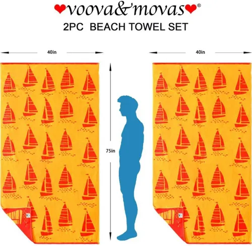Miniatura 4 de VOOVA & MOVAS 2 toallas de playa grandes de algodón grueso – 40 x 75 pulgadas 650GSM, jacquard, toallas de piscina para hombres y mujeres – Sábanas