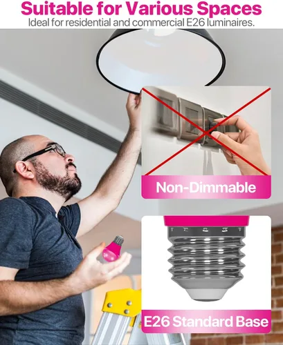 Miniatura 5 de ORALUCE Bombilla de porche rosa equivalente a 40 W, bombillas LED A15 para decoración e iluminación de fiestas de Halloween, Navidad, bombilla
