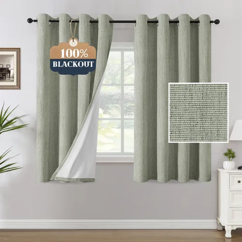 Miniatura 37 de H.VERSAILTEX Cortinas opacas de lino chenilla para dormitorio, térmicamente aisladas, cortinas texturizadas con aspecto de lino con revestimiento