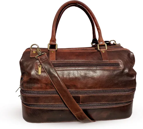 Miniatura 2 de Bolsa de viaje de cuero con compartimento para zapatos, Marrón