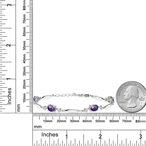 Miniatura 46 de Gem Stone King 925 Sterling Silver Gemstone Birthstone and White Created Sapphire Tennis Bracelet For Women Oval 7X5MM and 2MM 6 Inch + 1 Inch