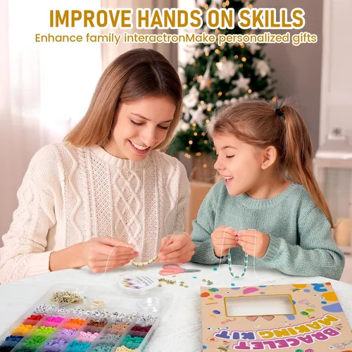 Miniatura 5 de JQEEYGV Kit de 5500 cuentas de arcilla para hacer pulseras, 24 colores, cuentas planas, para pulseras de amistad, con cuentas de letras, juego