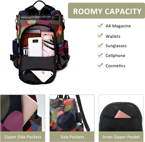 Miniatura 4 de Mochila para mujer, antirrobo, bolsa de viaje convertible, mochila de moda, casual, impermeable, para senderismo, M