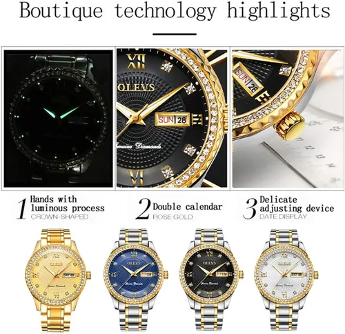 Miniatura 3 de OLEVS Relojes de diamantes de lujo para hombre, reloj de cuarzo impermeable, reloj de pulsera con calendario romano