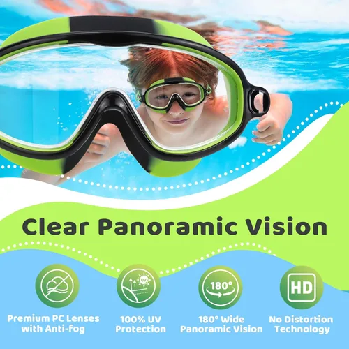 Miniatura 3 de Vvinca Gafas de natación para niños con correa elástica amplia visión anti niebla UV máscara de piscina gafas para 3-10 niños pequeños niñas niños