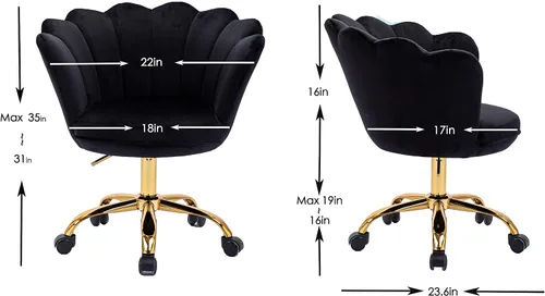 Miniatura 3 de Cómoda silla de trabajo para oficina en casa con ruedas, bonita y moderna tapizada de terciopelo con respaldo de concha, silla de escritorio