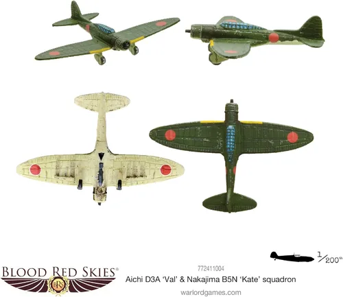 Miniatura 3 de Warlord Blood Red Skies Aichi D3A Val & Nakajima B5N Kate Squadron 1:200 WWII Mass Air Combat Table Top War Game 772411004