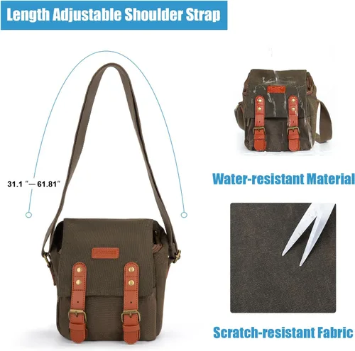 Miniatura 7 de CADeN - Bolso para cámara compacto de cuero con ribete de tela de lona, compatible con Nikon, Canon, Sony, cámara sin espejo y lentes, resistente al