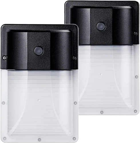 LEONLITE Dusk to Dawn - Paquete de 2 luces LED de pared con fotocélula, 12 W, 1440 lm, 3000 K blanco cálido, IP65, certificación ETL, luces