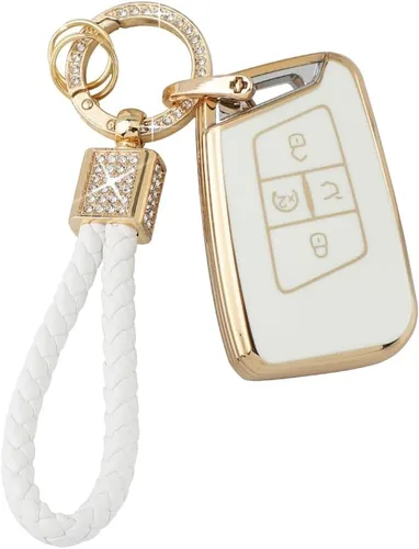 Miniatura 9 de PIFOOG Cubierta de llavero de TPU Llavero Bling Blanco Borde Oro Grande